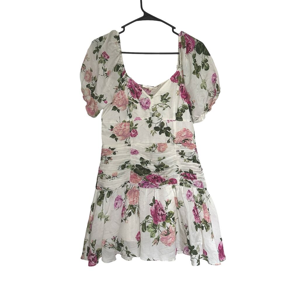 LoveShackFancy Ballet Blush Ambrette Floral Mini Dress Silk Ruched Drop Waist 8